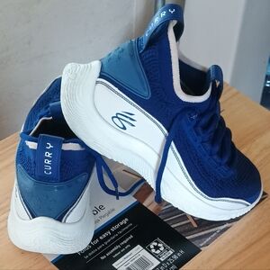 Under Armour Curry Blue And White Kids Shoes